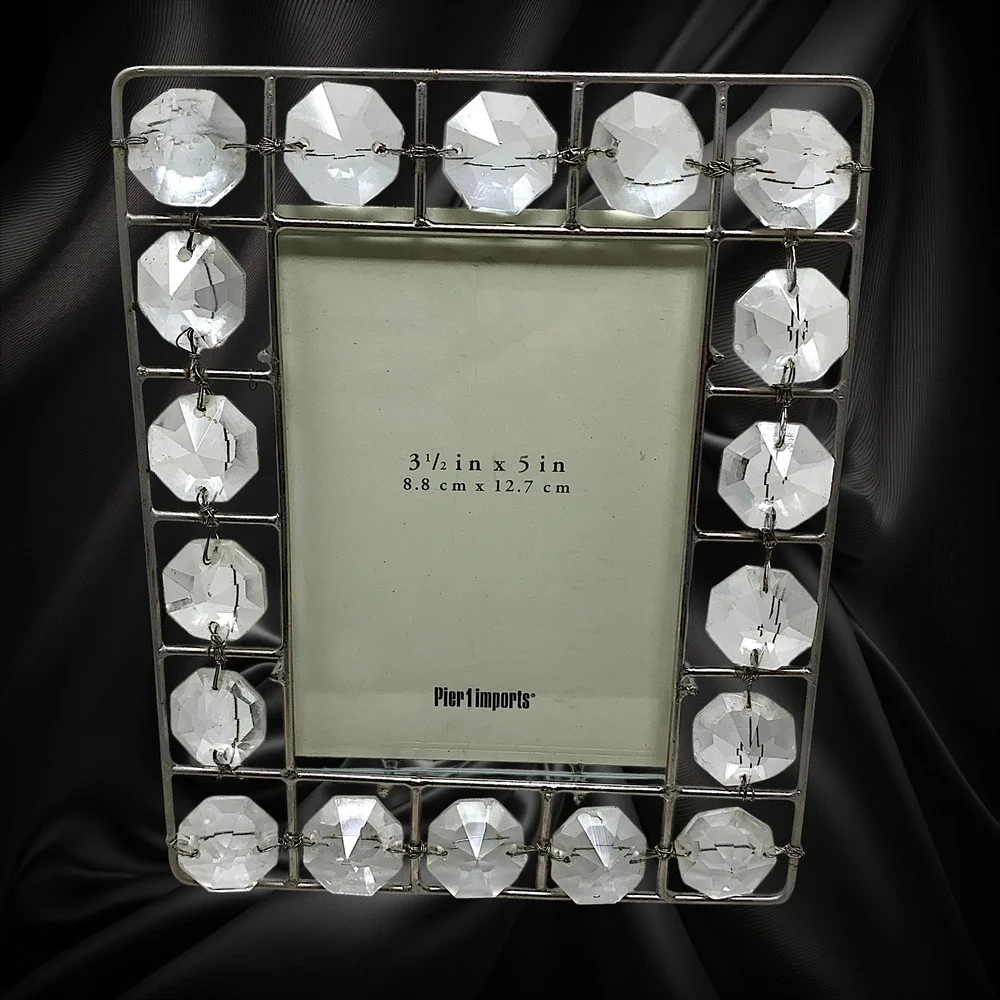 Vtg Y2K Pier 1 Imports Crystal Prism Jewel Photo Frame Silver 3.5 x 5 Maximalist